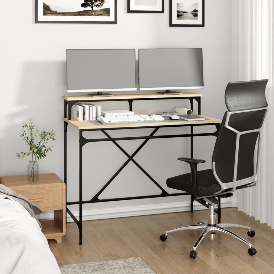 Bureau Bewerkt Hout En Ijzer Kleur 100x50x90 cm Sonoma eiken