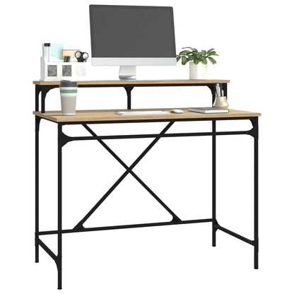 Bureau Bewerkt Hout En Ijzer Kleur 100x50x90 cm Sonoma eiken