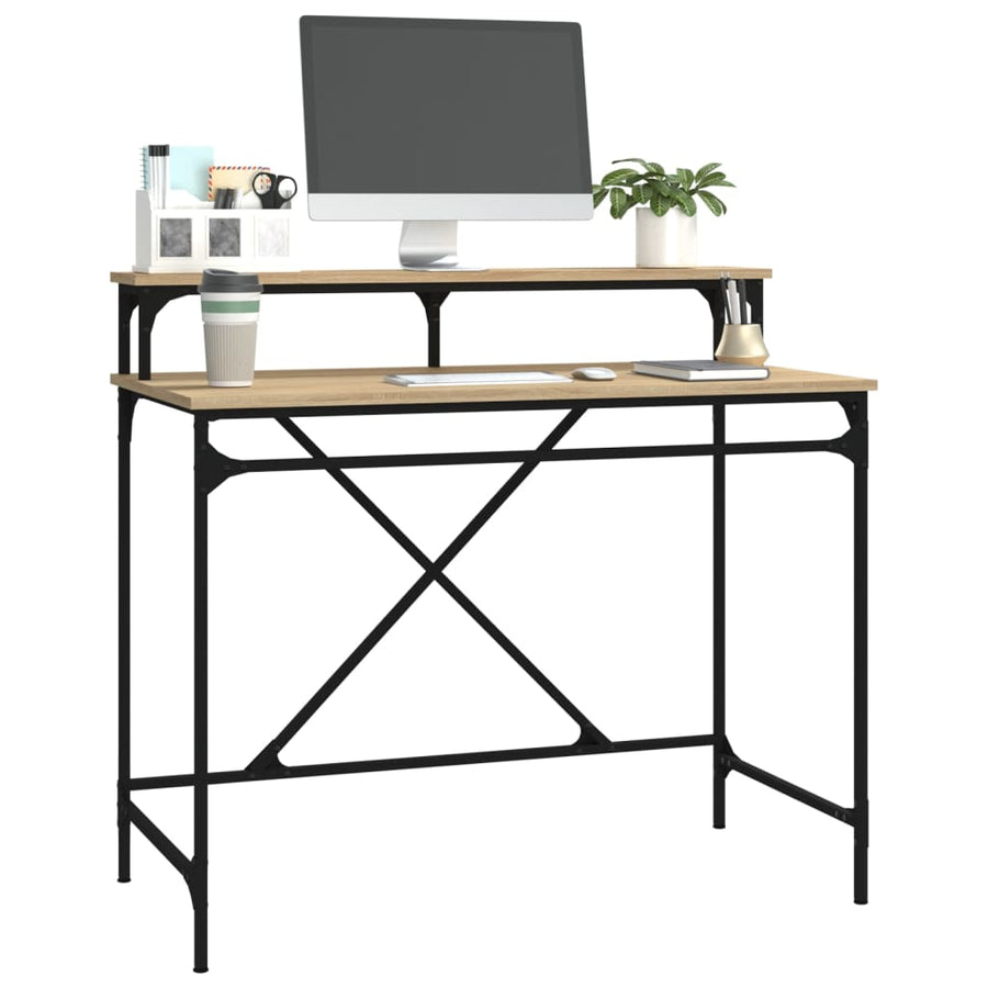 Bureau Bewerkt Hout En Ijzer Kleur 100x50x90 cm Sonoma eiken