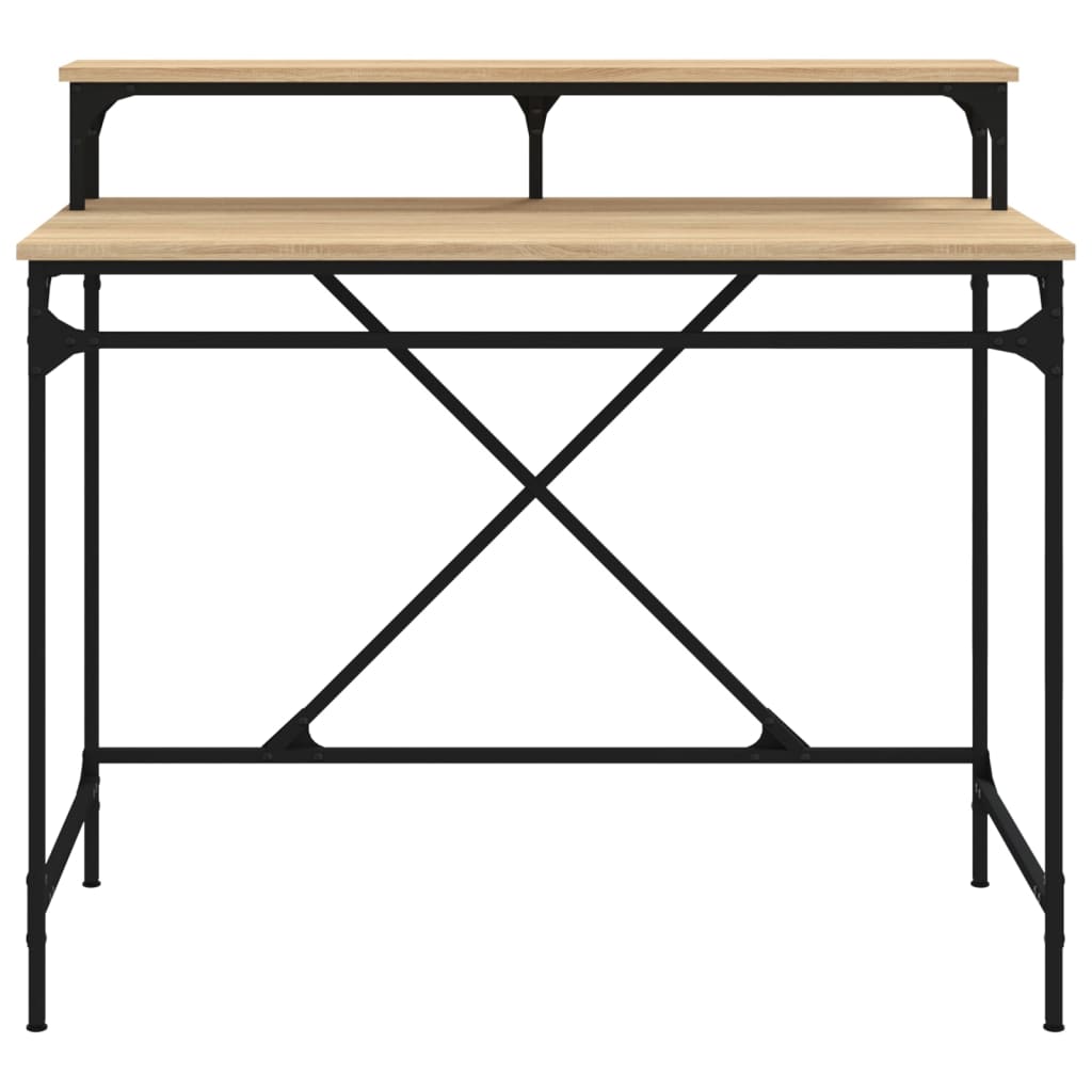 Bureau Bewerkt Hout En Ijzer Kleur 100x50x90 cm Sonoma eiken