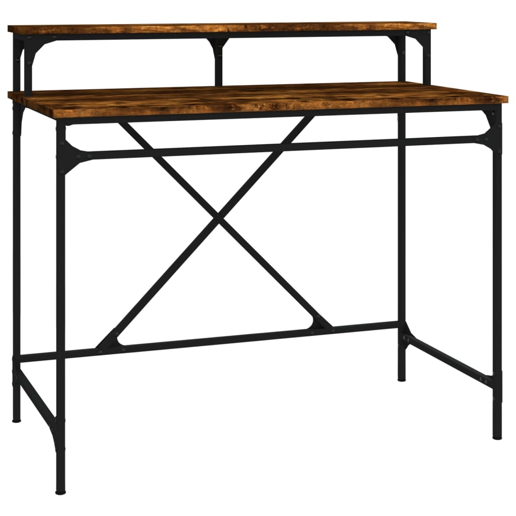 Bureau Bewerkt Hout En Ijzer Kleurig 100x50x90 cm Gerookt eiken