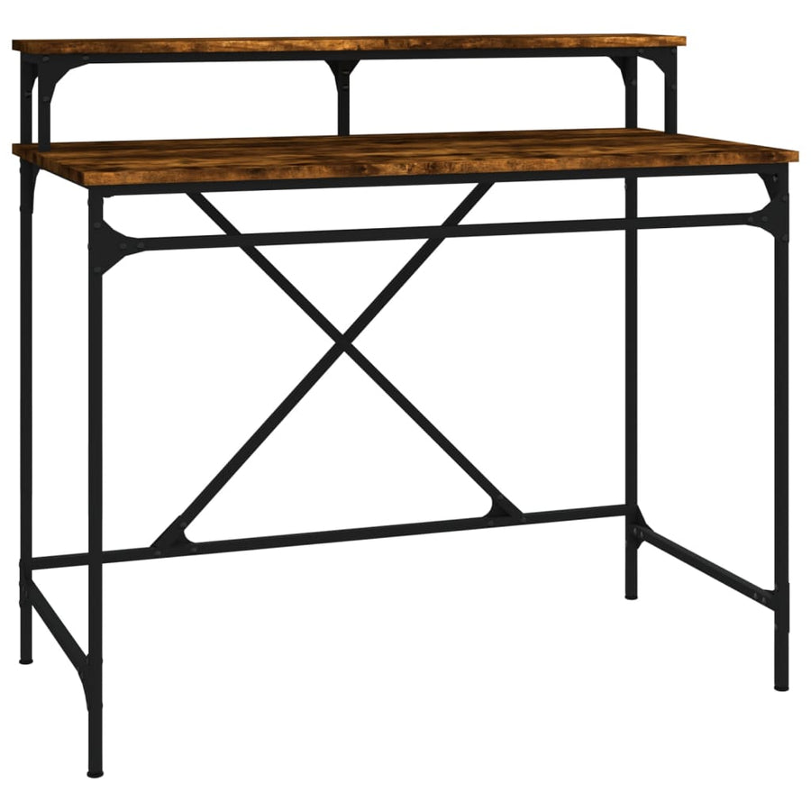 Bureau Bewerkt Hout En Ijzer Kleurig 100x50x90 cm Gerookt eiken