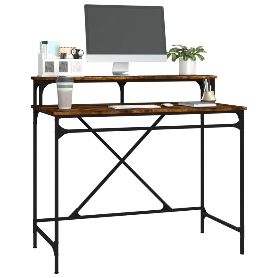 Bureau Bewerkt Hout En Ijzer Kleurig 100x50x90 cm Gerookt eiken