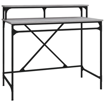 Bureau Bewerkt Hout En Ijzer Eiken 100x50x90 cm Grijs sonoma