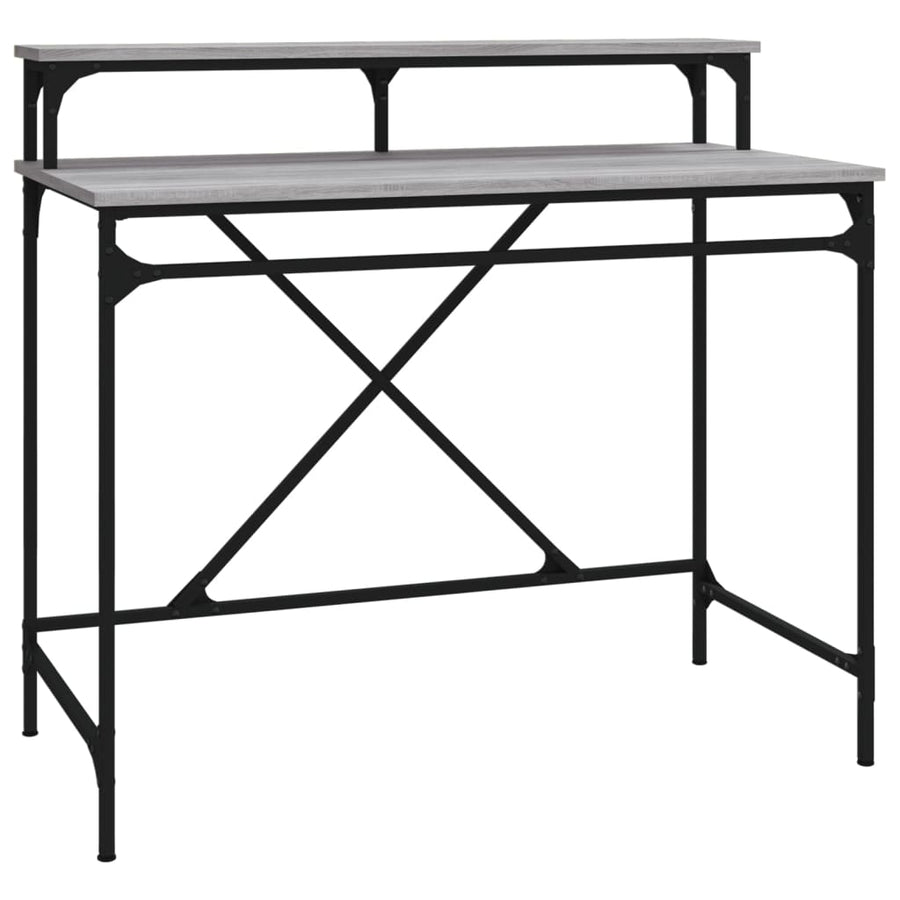 Bureau Bewerkt Hout En Ijzer Eiken 100x50x90 cm Grijs sonoma