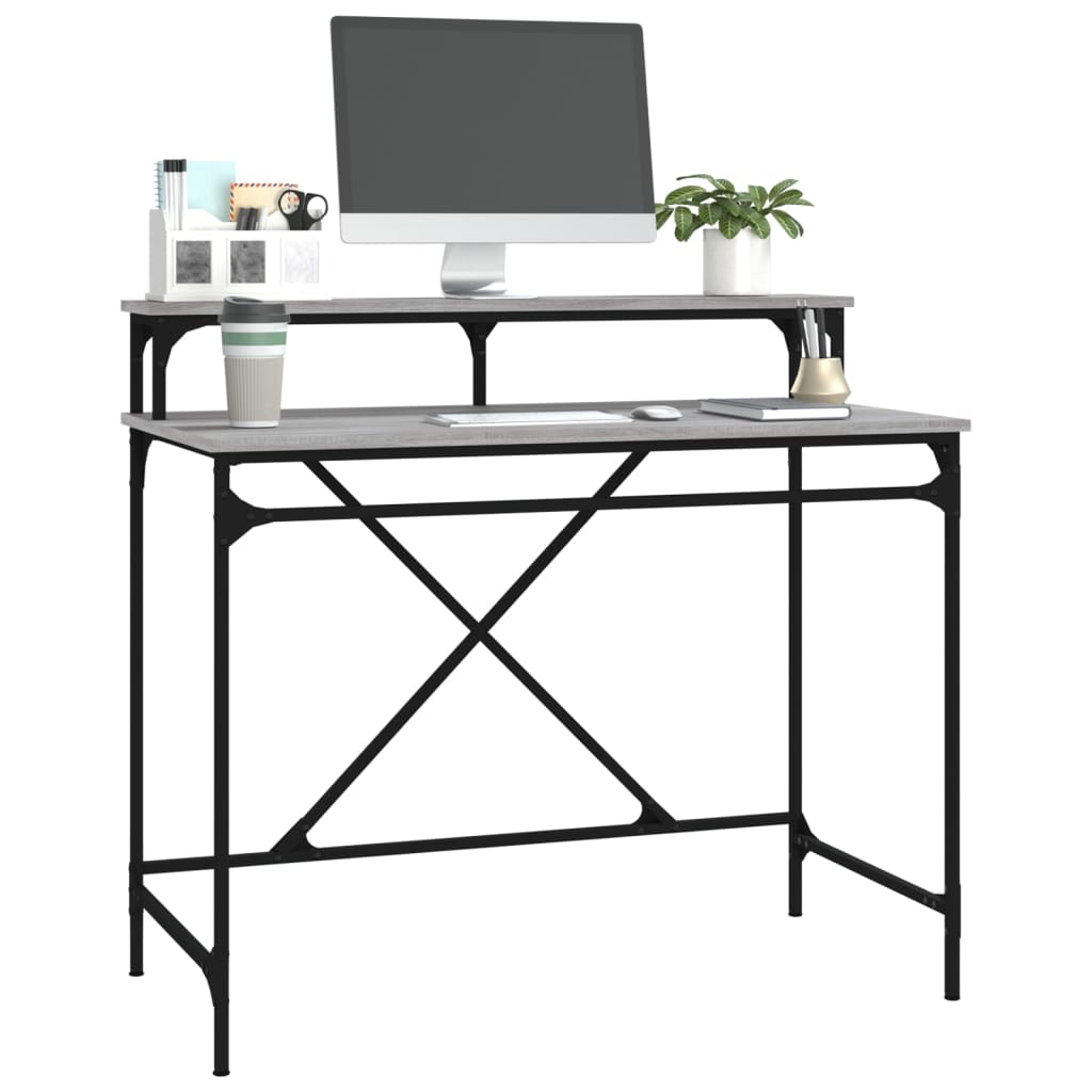 Bureau Bewerkt Hout En Ijzer Eiken 100x50x90 cm Grijs sonoma