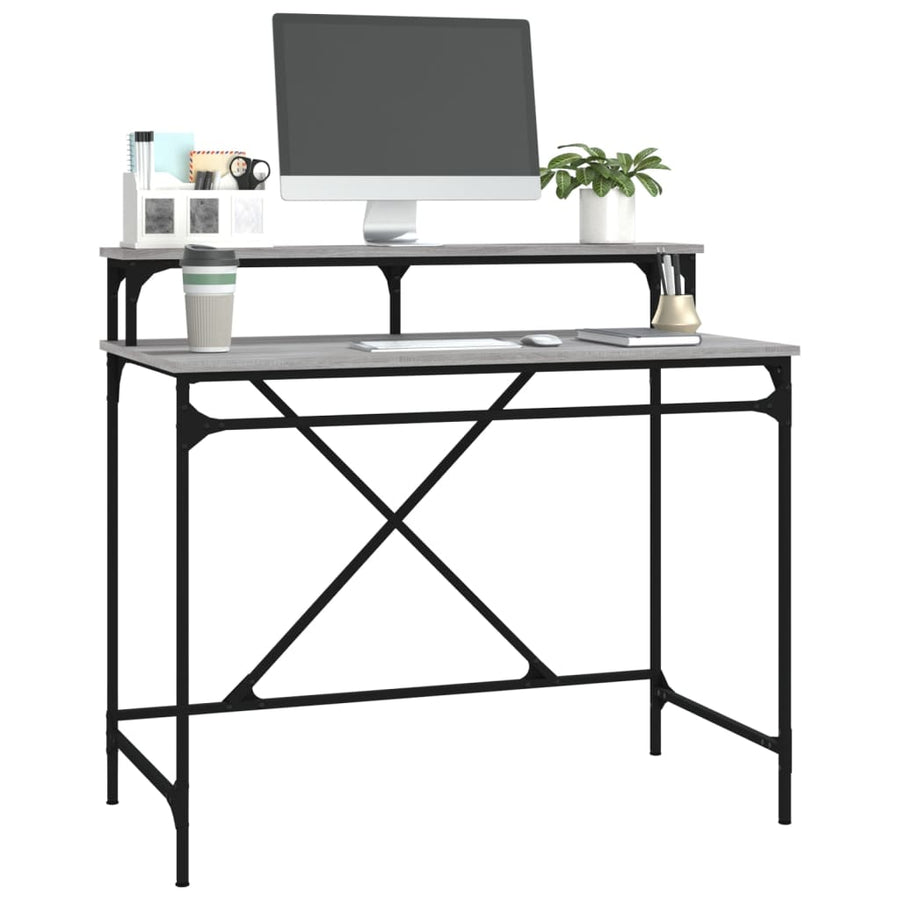Bureau Bewerkt Hout En Ijzer Eiken 100x50x90 cm Grijs sonoma