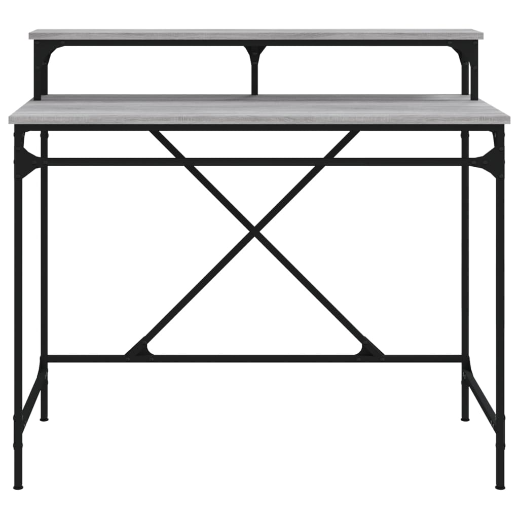 Bureau Bewerkt Hout En Ijzer Eiken 100x50x90 cm Grijs sonoma