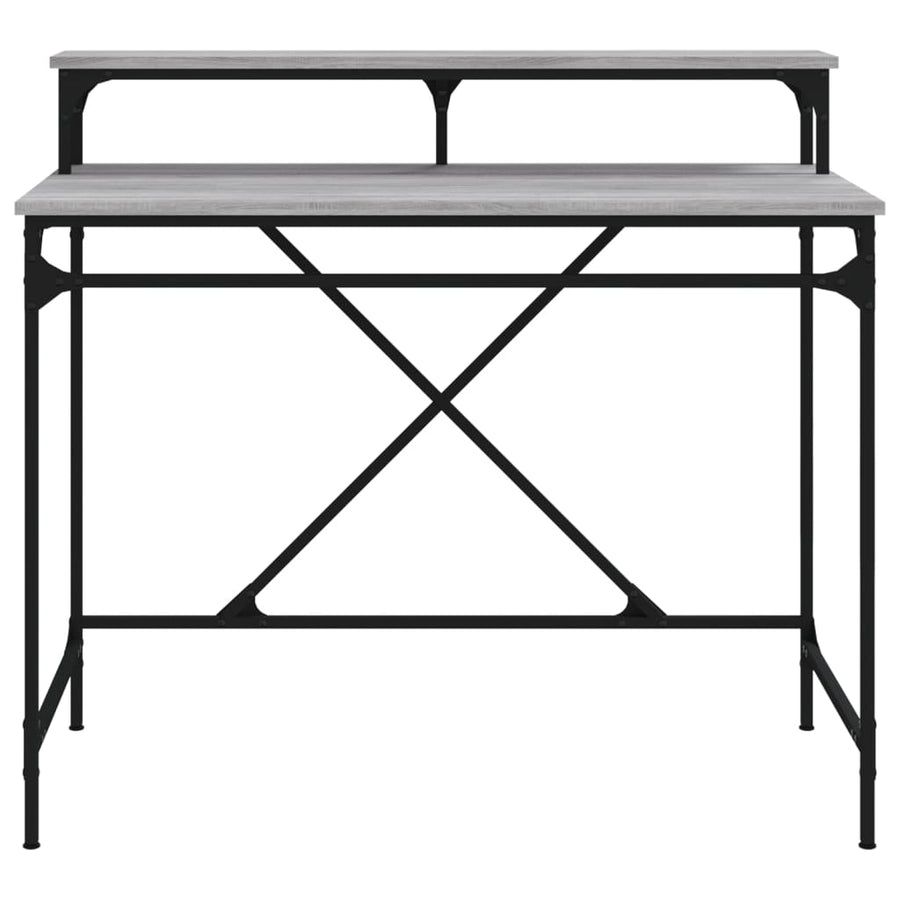 Bureau Bewerkt Hout En Ijzer Eiken 100x50x90 cm Grijs sonoma