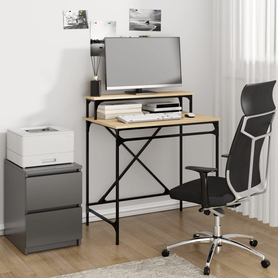 Bureau Bewerkt Hout En Ijzer Kleurig 80 x 50 x 90 cm Sonoma eiken