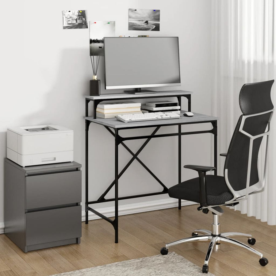 Bureau Bewerkt Hout En Ijzer Eiken 80 x 50 x 90 cm Grijs sonoma