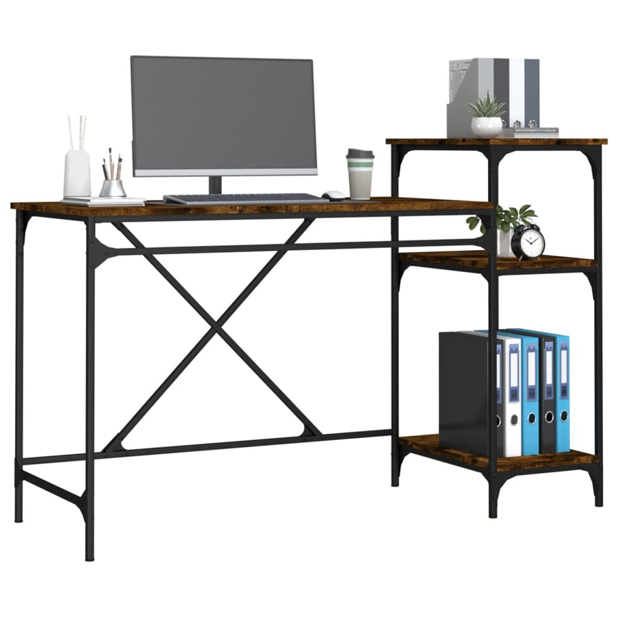Bureau Bewerkt Hout En Ijzer Kleurig 135 x 50 x 90 cm Gerookt eiken