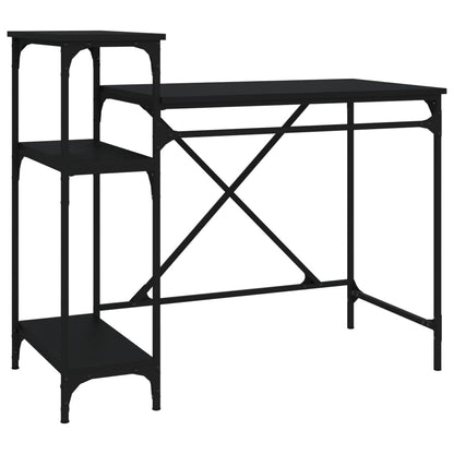 Bureau Met Schappen 105X50X90 Cm Bewerkt Hout En Ijzer Zwart