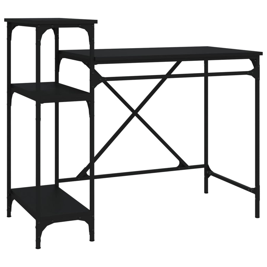 Bureau Met Schappen 105X50X90 Cm Bewerkt Hout En Ijzer Zwart