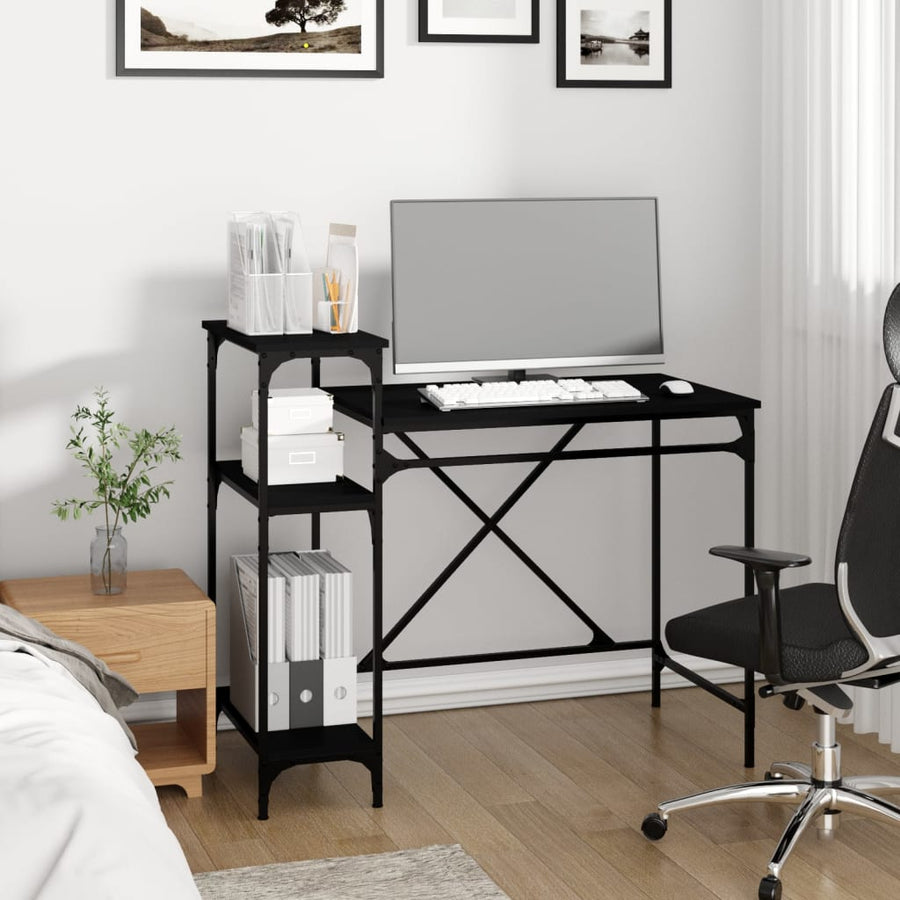 Bureau Met Schappen 105X50X90 Cm Bewerkt Hout En Ijzer Zwart