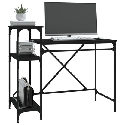 Bureau Met Schappen 105X50X90 Cm Bewerkt Hout En Ijzer Zwart