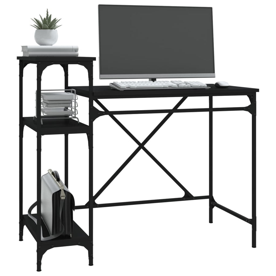 Bureau Met Schappen 105X50X90 Cm Bewerkt Hout En Ijzer Zwart