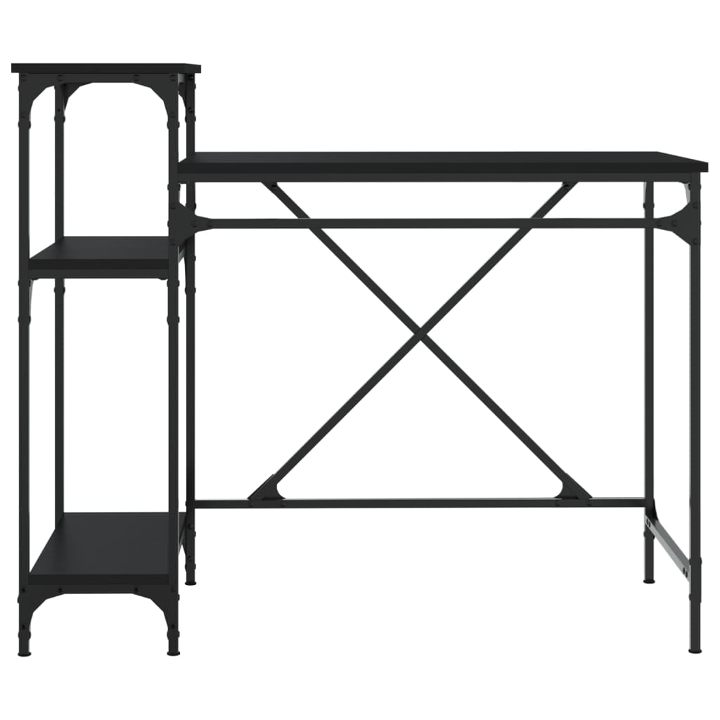 Bureau Met Schappen 105X50X90 Cm Bewerkt Hout En Ijzer Zwart