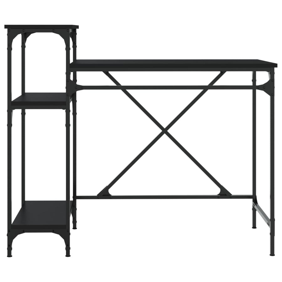 Bureau Met Schappen 105X50X90 Cm Bewerkt Hout En Ijzer Zwart