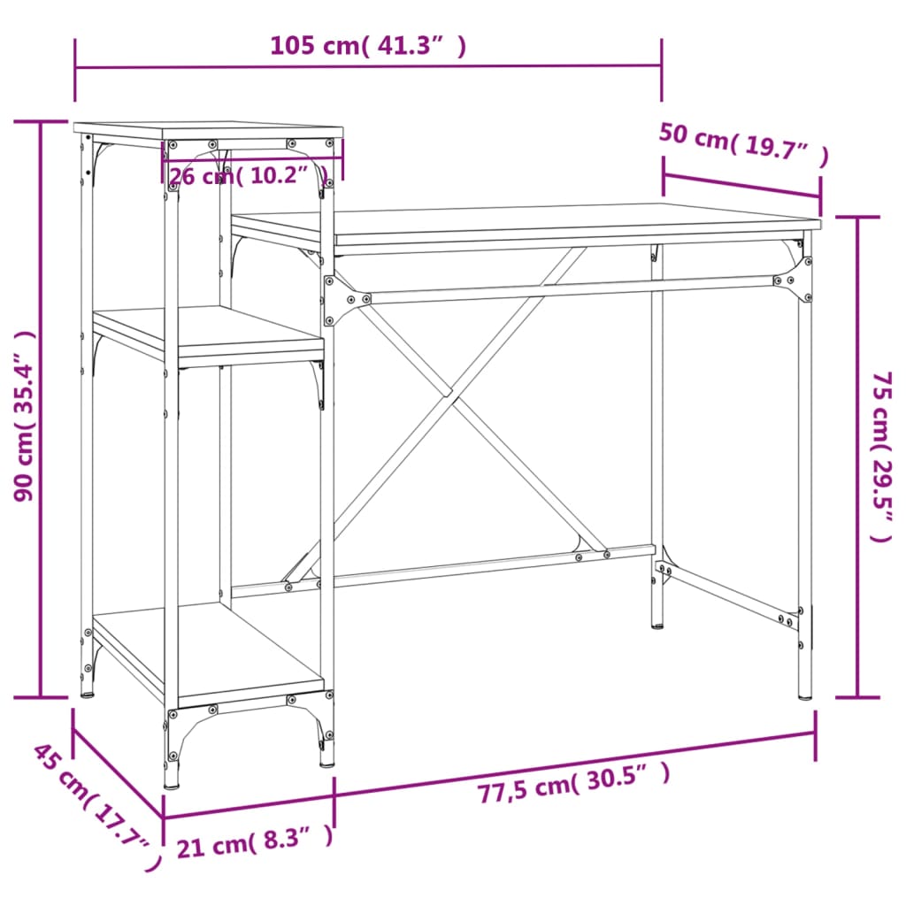 Bureau Met Schappen 105X50X90 Cm Bewerkt Hout En Ijzer Zwart