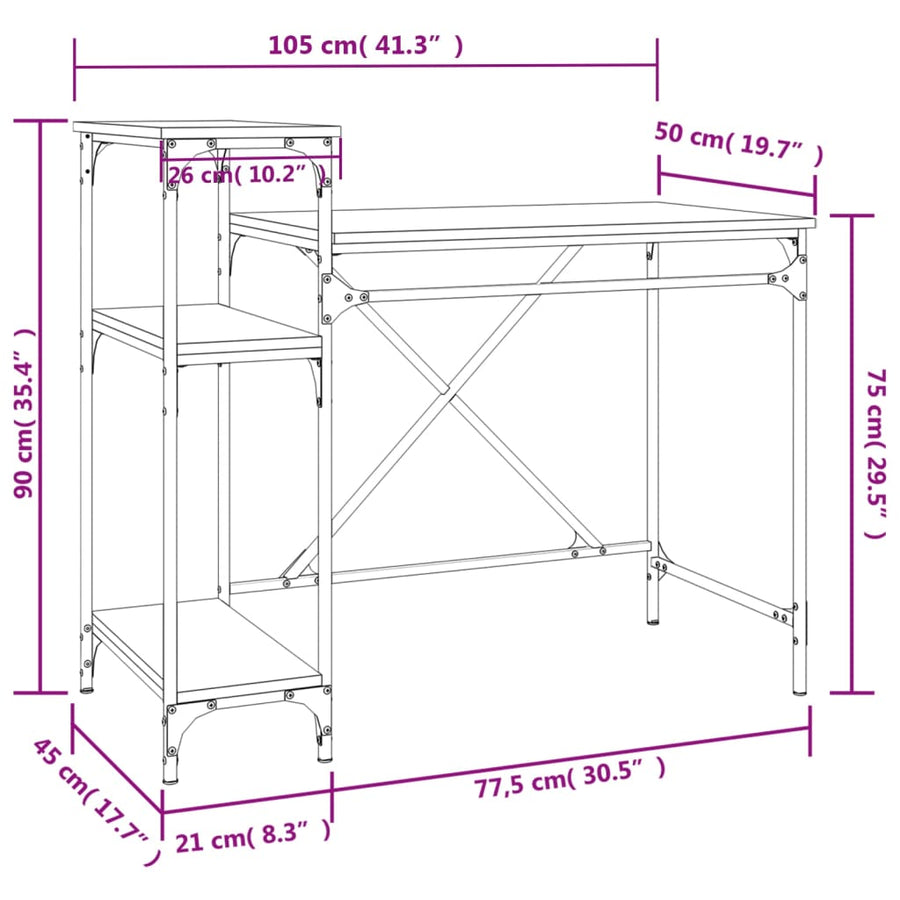 Bureau Met Schappen 105X50X90 Cm Bewerkt Hout En Ijzer Zwart