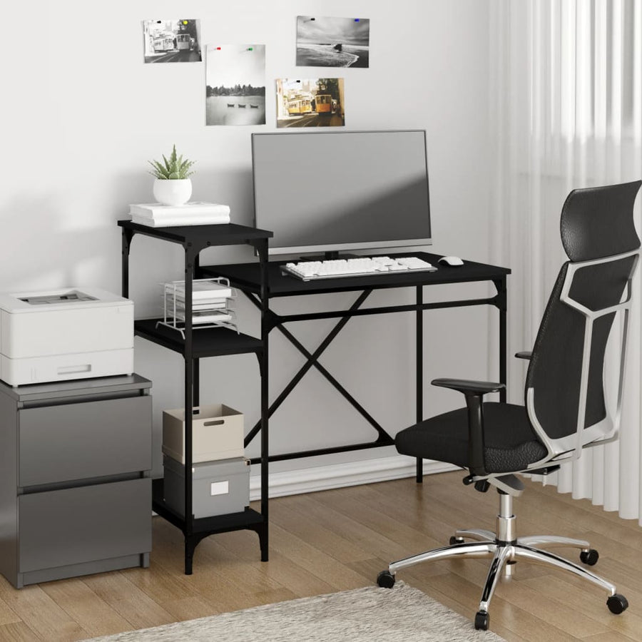 Bureau Met Schappen 105X50X90 Cm Bewerkt Hout En Ijzer Zwart