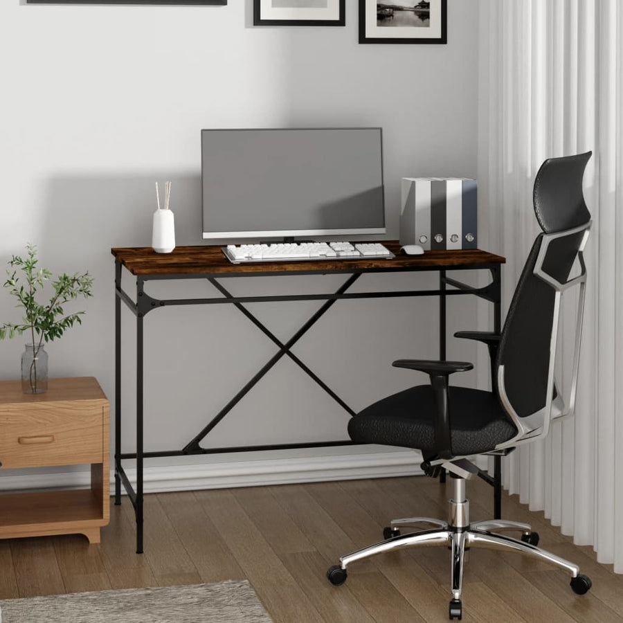 Bureau 100X50X75 Cm Bewerkt Hout En Ijzer Gerookt Eikenkleurig