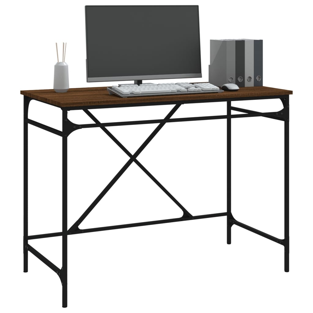 Bureau 100X50X75 Cm Bewerkt Hout En Ijzer Bruin Eikenkleur
