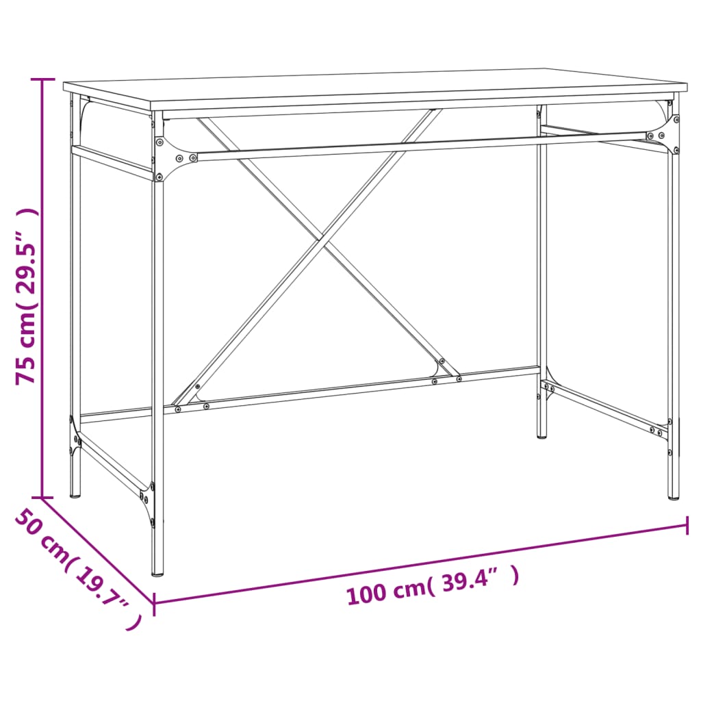 Bureau 100X50X75 Cm Bewerkt Hout En Ijzer Bruin Eikenkleur
