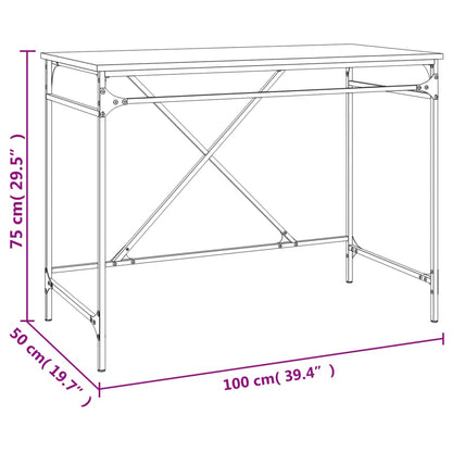 Bureau 100X50X75 Cm Bewerkt Hout En Ijzer Bruin Eikenkleur