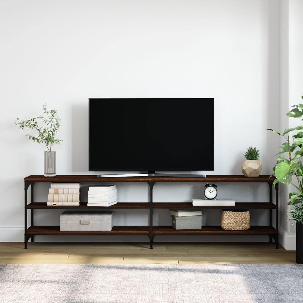 Tv-Meubel 80X30X50 Cm Bewerkt Hout Metaal Bruin Eikenkleur Bruineiken