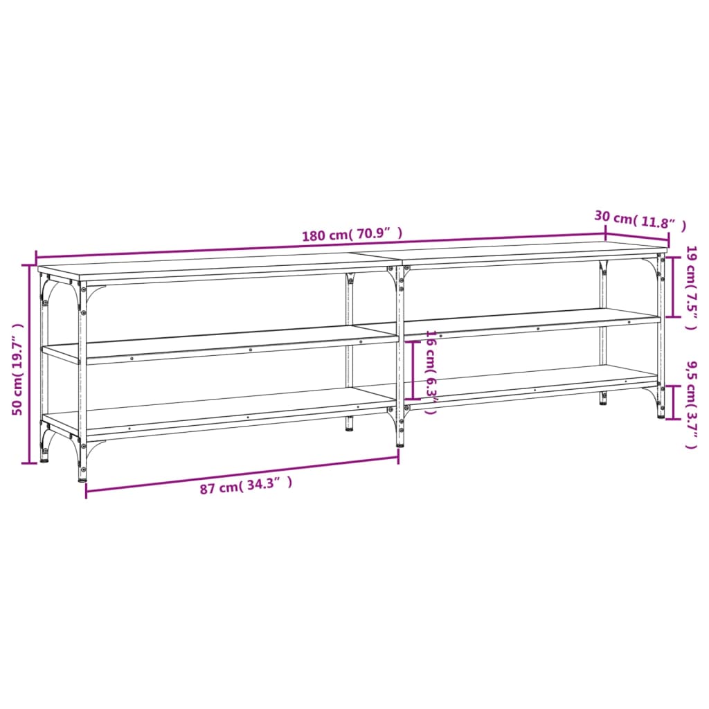 Tv-Meubel 80X30X50 Cm Bewerkt Hout Metaal Bruin Eikenkleur Bruineiken