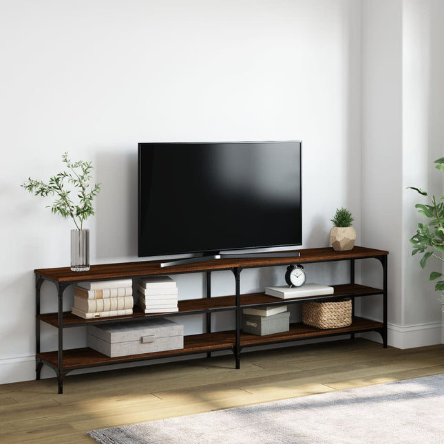 Tv-Meubel 80X30X50 Cm Bewerkt Hout Metaal Bruin Eikenkleur Bruineiken