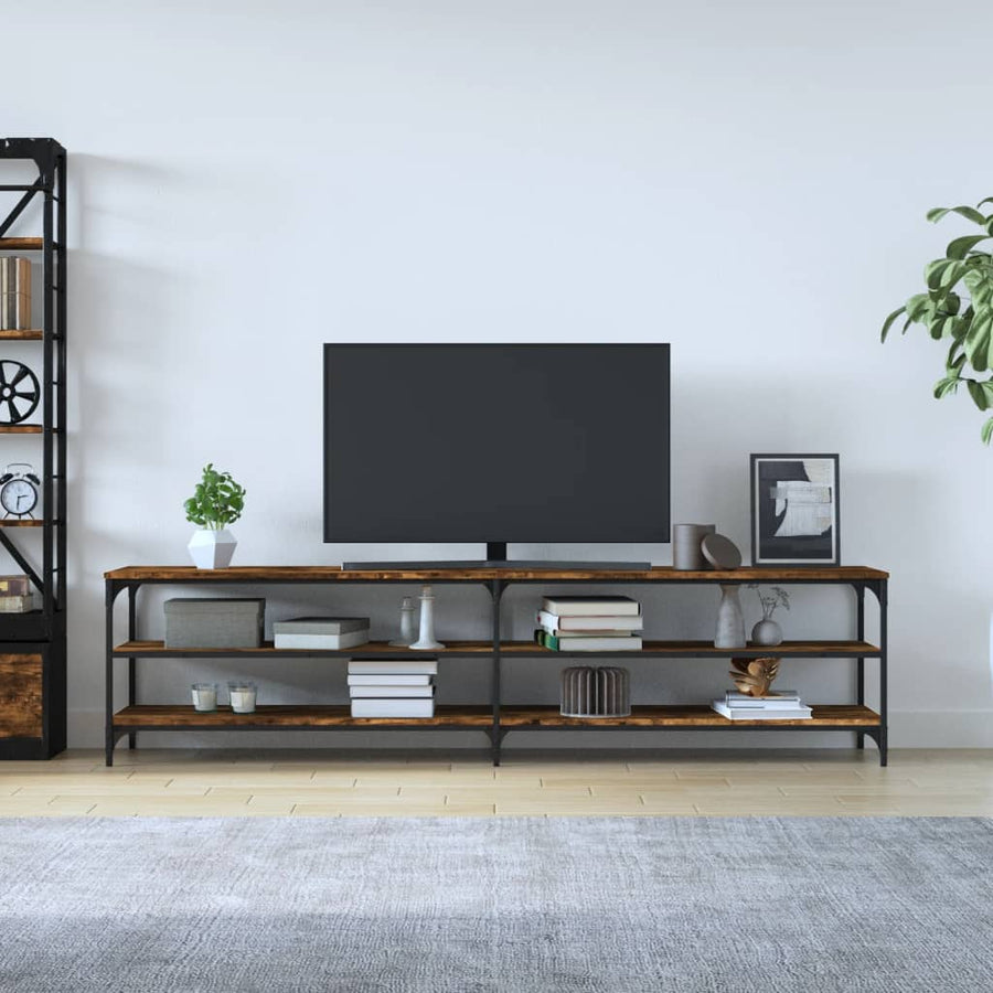 Tv-Meubel 200X30X50 Cm Bewerkt Hout Metaal Kleurig Gerookt eiken