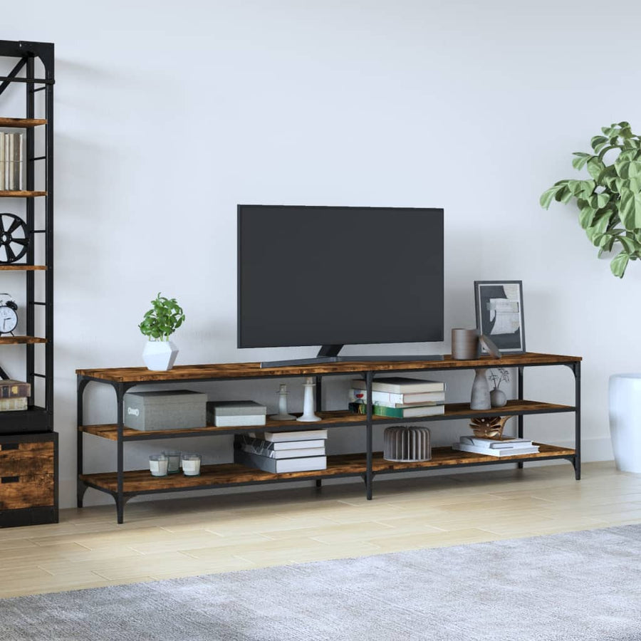 Tv-Meubel 200X30X50 Cm Bewerkt Hout Metaal Kleurig Gerookt eiken