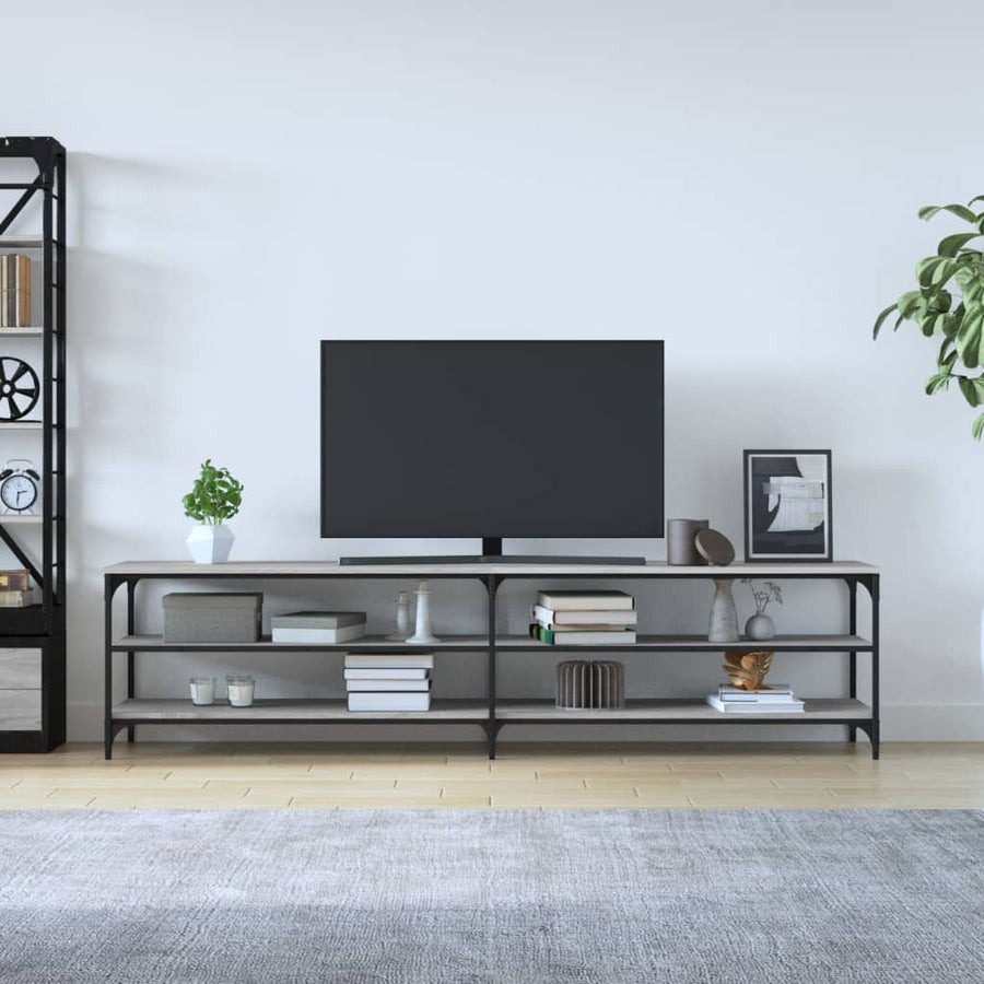 Tv-Meubel 200X30X50 Cm Bewerkt Hout Metaal Eiken Grijs sonoma