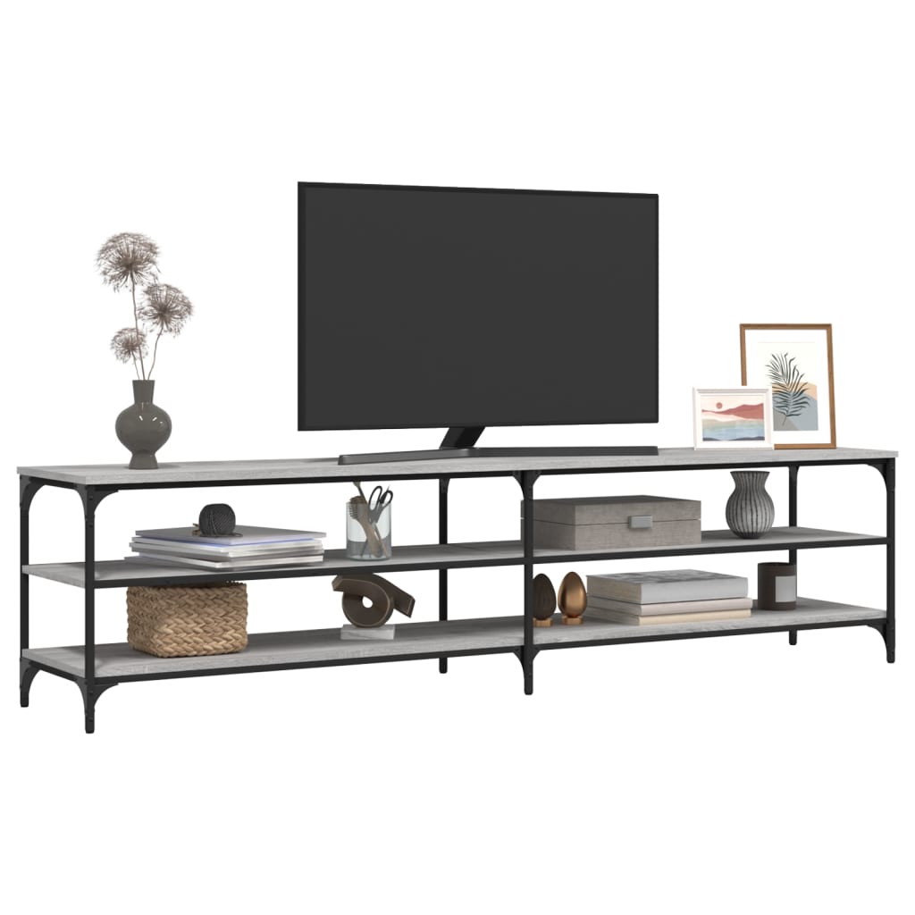 Tv-Meubel 200X30X50 Cm Bewerkt Hout Metaal Eiken Grijs sonoma