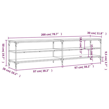 Tv-Meubel 200X30X50 Cm Bewerkt Hout Metaal Eiken Grijs sonoma