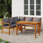 4-Delige Tuinset Met Kussens Massief Acaciahout 1 Donkergrijs 2x bench + corner + table