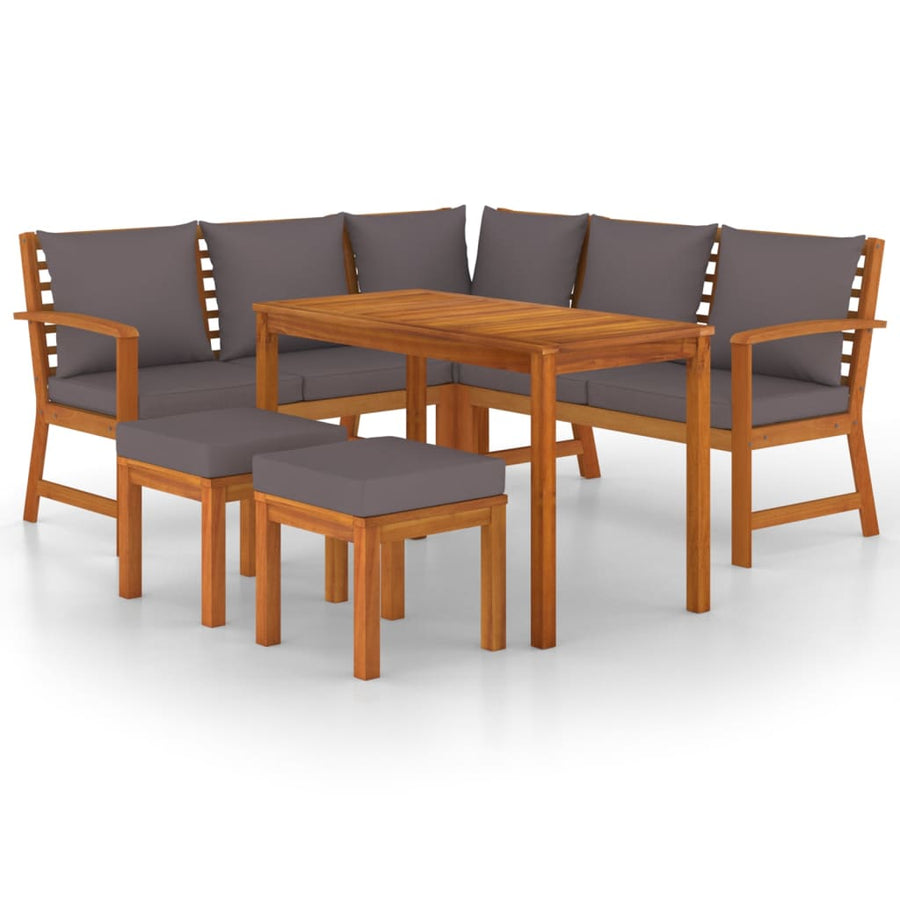 6-Delige Tuinset Met Kussens Massief Acaciahout Donkergrijs 2x bench + corner + 2x footrest + table
