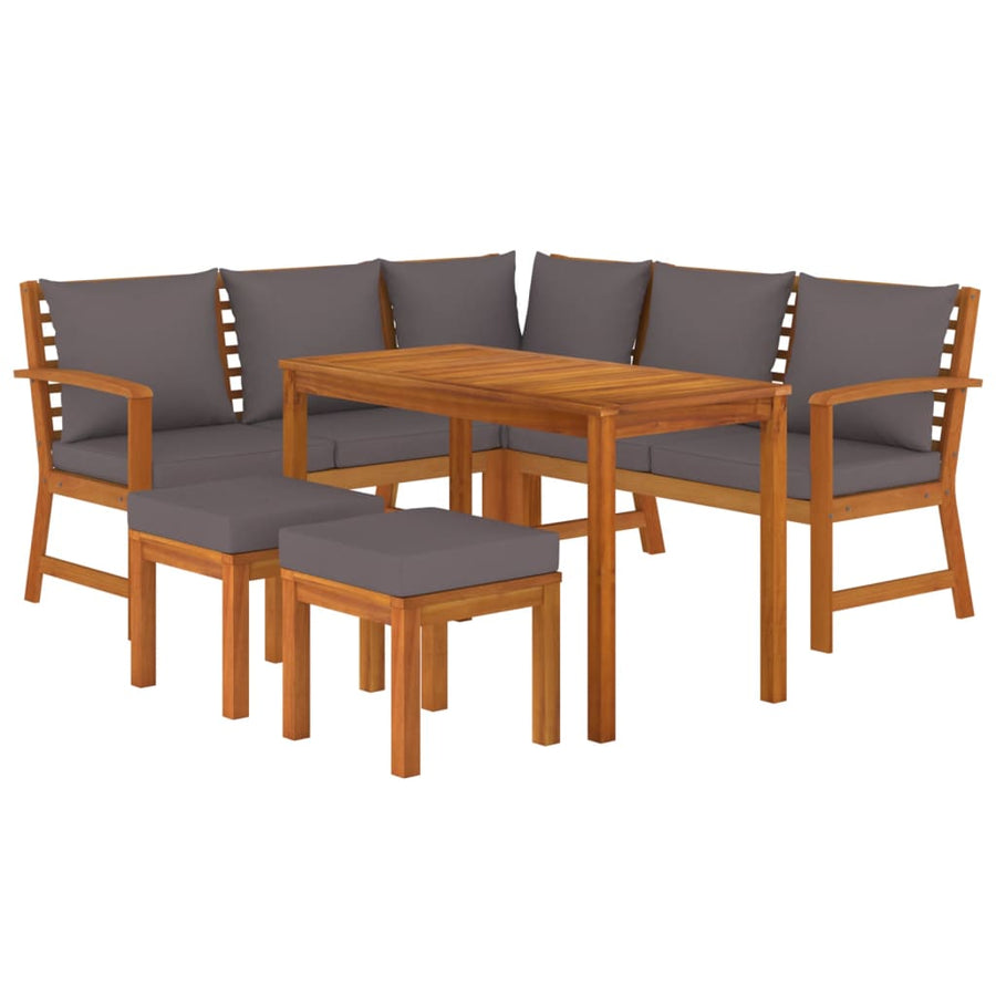 6-Delige Tuinset Met Kussens Massief Acaciahout Donkergrijs 2x bench + corner + 2x footrest + table
