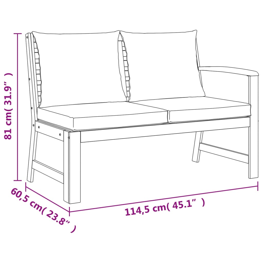 6-Delige Tuinset Met Kussens Massief Acaciahout Donkergrijs 2x bench + corner + 2x footrest + table