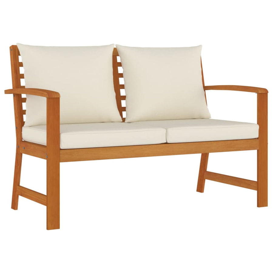 9-Delige Tuinset Met Kussens Massief Acaciahout Crèmewit bench + 2x chair + 4x footrest + 2x table
