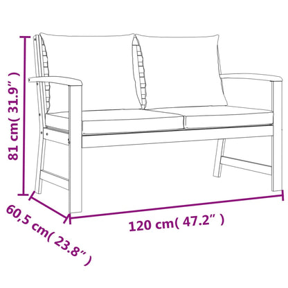 9-Delige Tuinset Met Kussens Massief Acaciahout Crèmewit bench + 2x chair + 4x footrest + 2x table