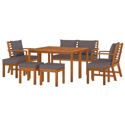 9-Delige Tuinset Met Kussens Massief Acaciahout Donkergrijs bench + 2x chair + 4x footrest + 2x table