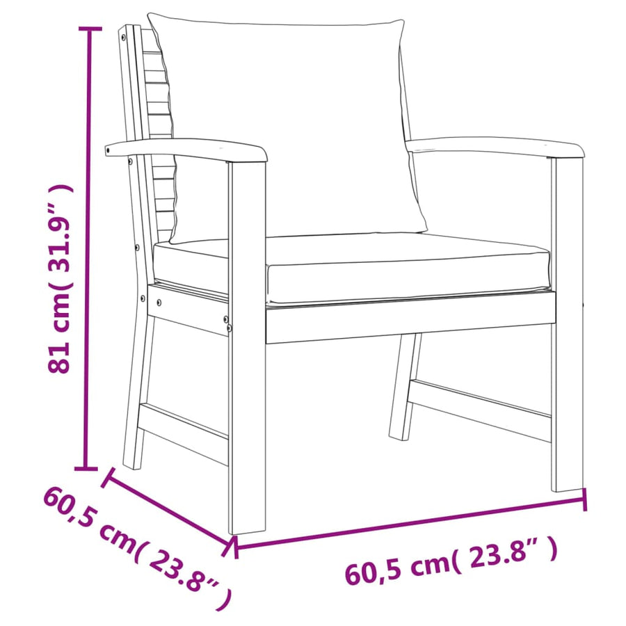 9-Delige Tuinset Met Kussens Massief Acaciahout Donkergrijs bench + 2x chair + 4x footrest + 2x table
