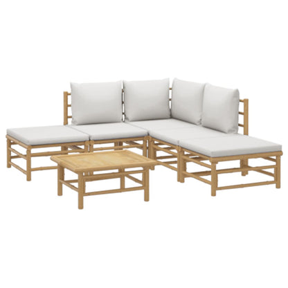 6-Delige Loungeset Met Kussens Bamboe Lichtgrijs hoek + 2x midden + 2x voetensteun + Tafel