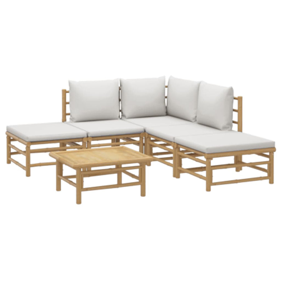 6-Delige Loungeset Met Kussens Bamboe Lichtgrijs hoek + 2x midden + 2x voetensteun + Tafel