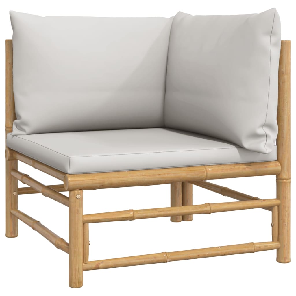 6-Delige Loungeset Met Kussens Bamboe Lichtgrijs hoek + 2x midden + 2x voetensteun + Tafel