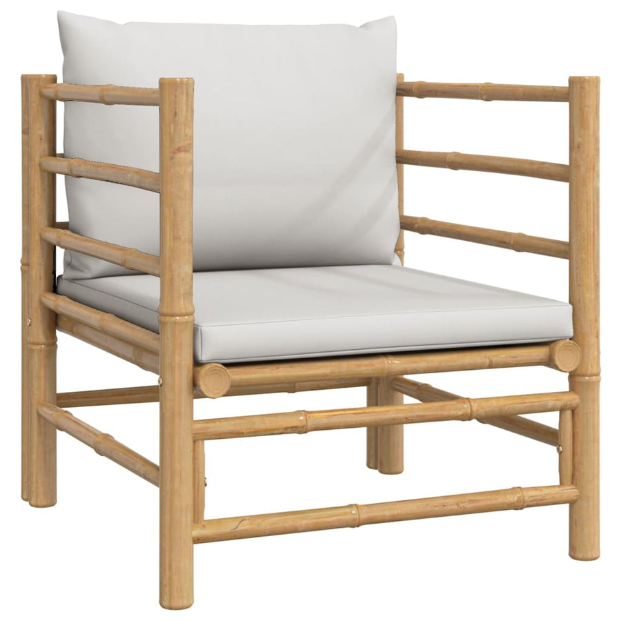 6-Delige Loungeset Met Kussens Bamboe Lichtgrijs 2x corner + middle + chair + footrest + table